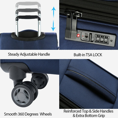 KROSER Softside Expandable Carry On Luggage with Spinner Wheels,Navy