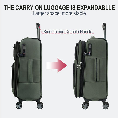 KROSER Softside Expandable Carry On Luggage with Spinner Wheels,Army Green