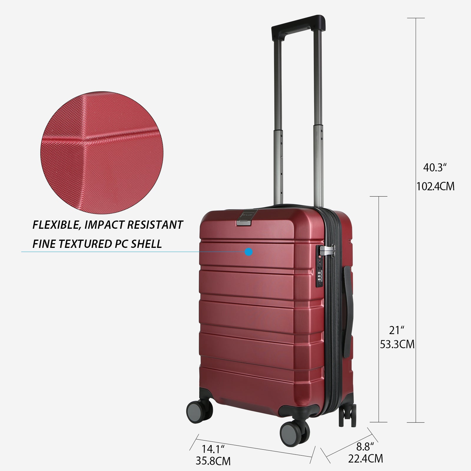 KROSER Hardside Expandable Carry On Luggage, Burgundy