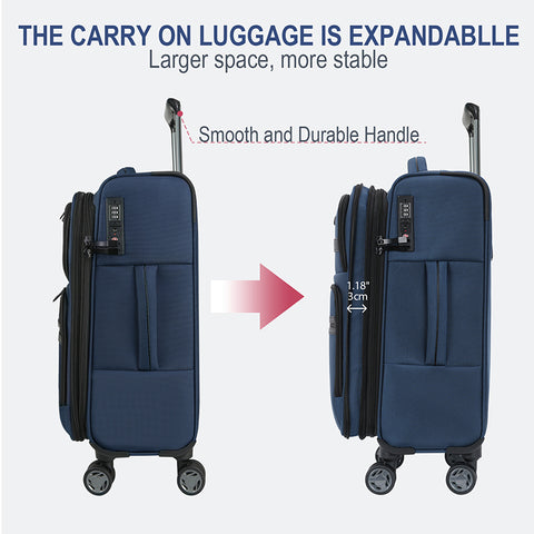 KROSER Softside Expandable Carry On Luggage with Spinner Wheels,Navy