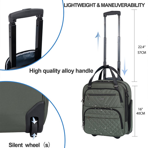 KROSER Carry On Underseat Multi-functional, 16-inch Lightweight Overnight Suitcase-Army Green