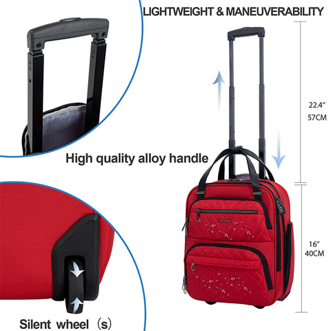 KROSER Carry On Underseat Multi-functional, 16-inch Lightweight Overnight Suitcase-RED