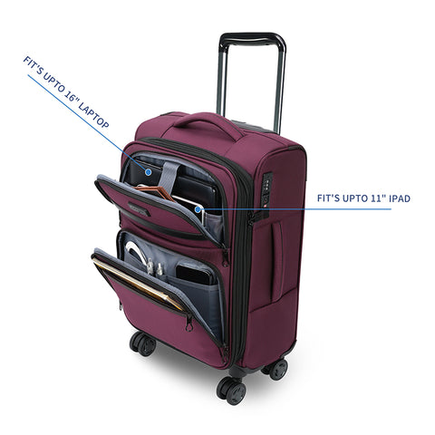 KROSER Softside Expandable Carry On Luggage with Spinner Wheels,Burgundy