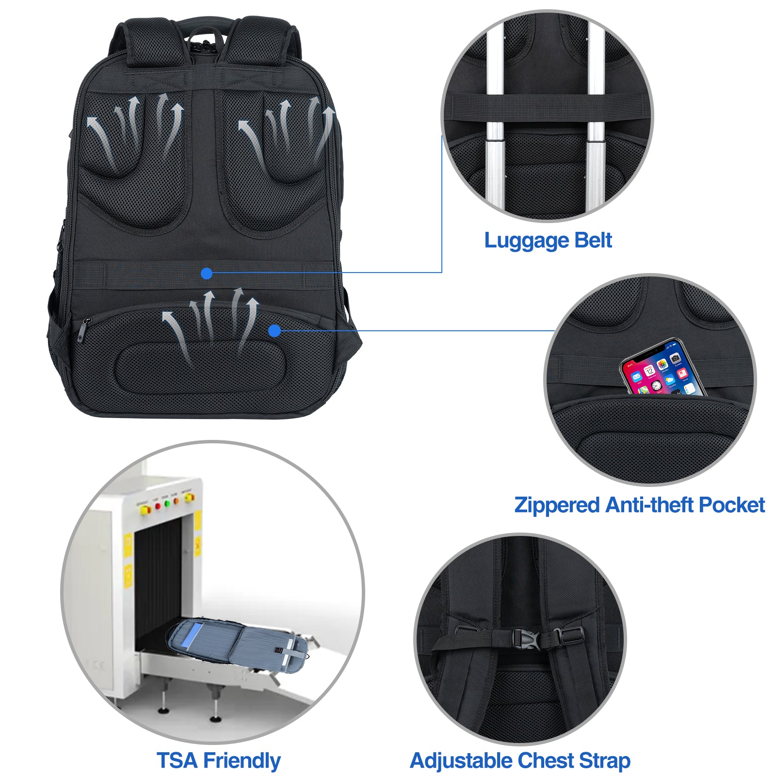 KROSER™ TSA Friendly Travel Laptop Backpack 17.3 inch XL Computer