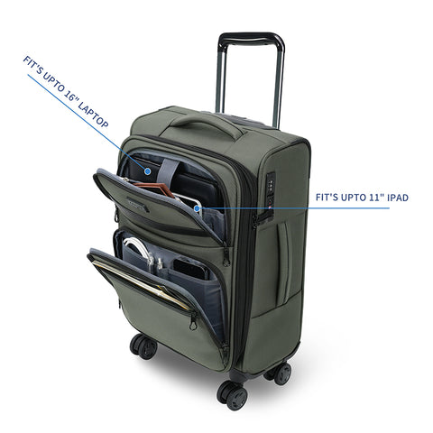 KROSER Softside Expandable Carry On Luggage with Spinner Wheels,Army Green