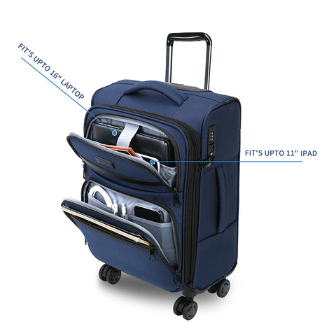 KROSER Softside Expandable Carry On Luggage with Spinner Wheels,Navy