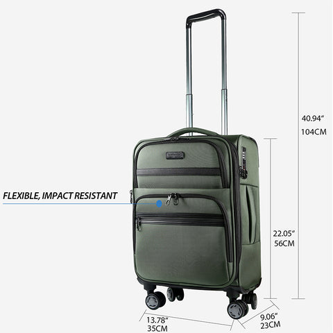 KROSER Softside Expandable Carry On Luggage with Spinner Wheels,Army Green