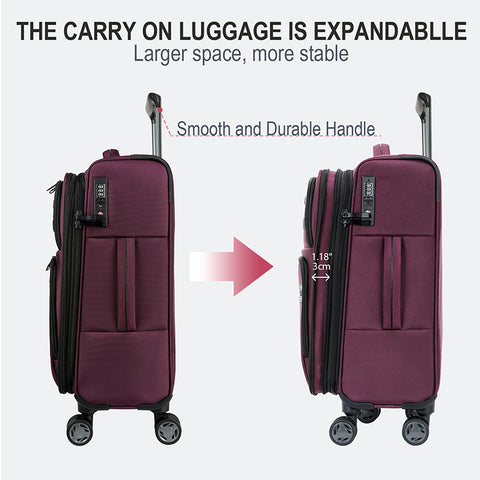 KROSER Softside Expandable Carry On Luggage with Spinner Wheels,Burgundy